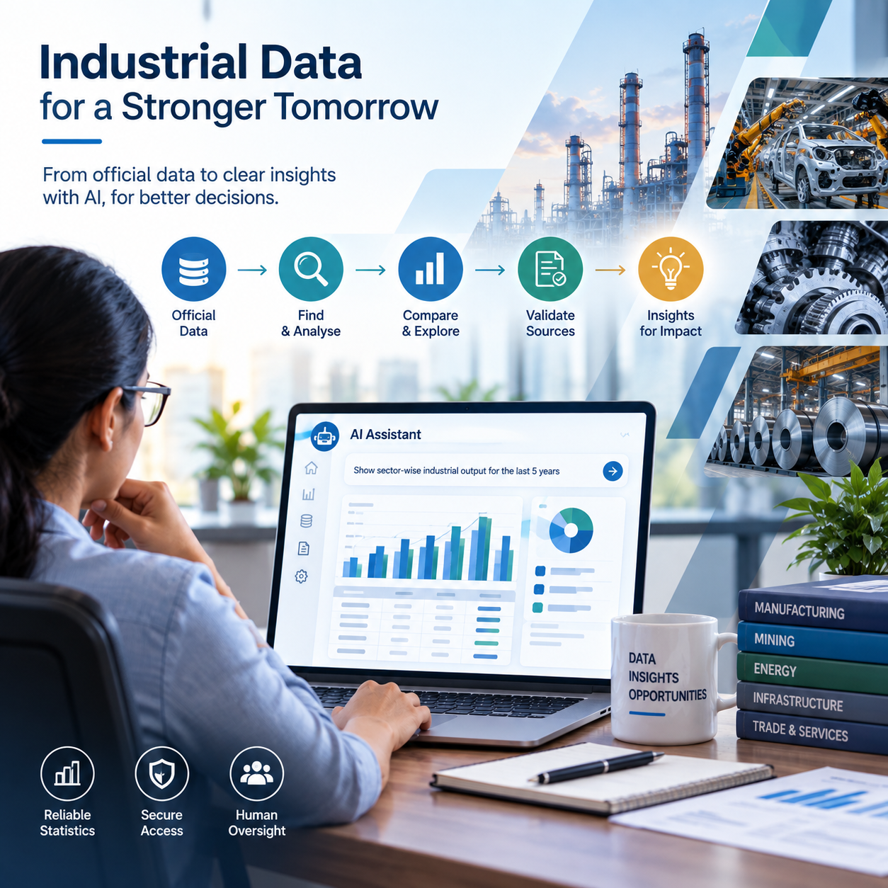 Industrial statistics analyst using a governed AI-assisted workflow for industrial records, validation and evidence-backed insights.