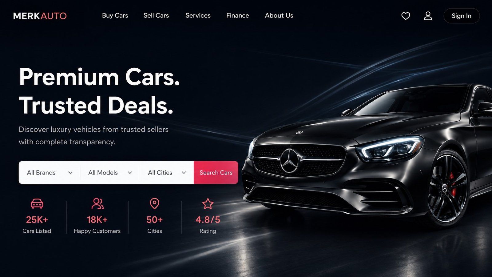 Merkauto premium vehicle marketplace interface