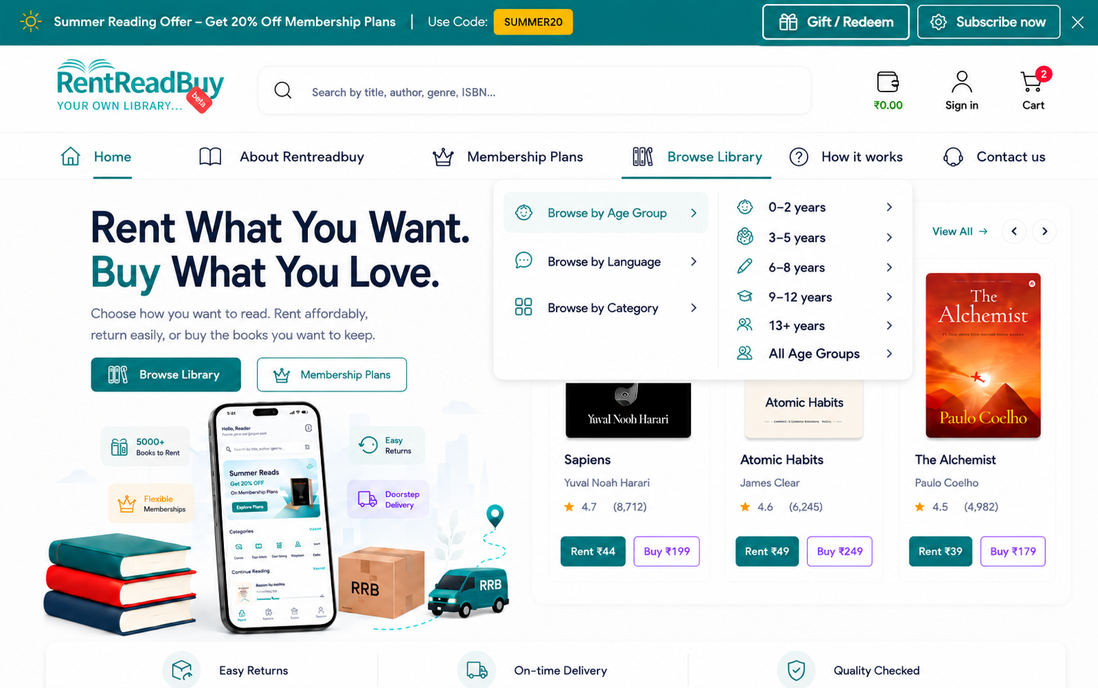 RentReadBuy book rental and commerce platform interface